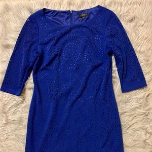 Tahari Royal Blue Intricate Cut-Out Pattern Dress